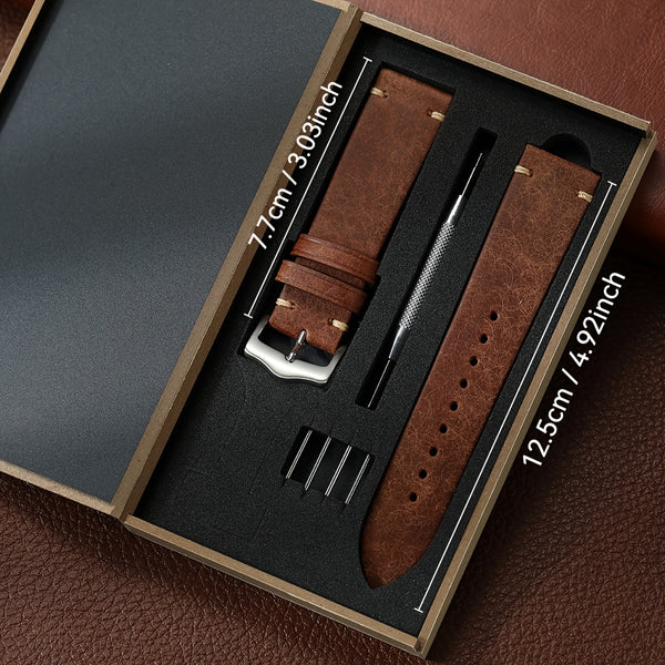Vintage Genuine Leather Watch Strap 20mm 22mm Exquisite Gift Box Packaging