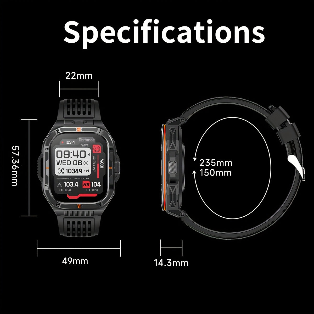 COIUSOR Men's Smart Watch with 1100mAh Battery, -Free Calling, Waterproof, 100+ Sports Modes