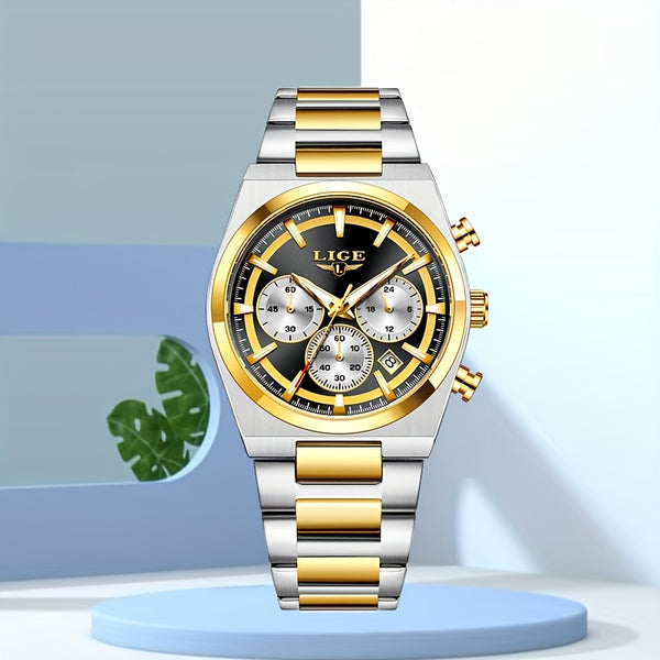 LIGE Classic Unisex Watch - Elegant Fashion Quartz Chronograph with Steel Band