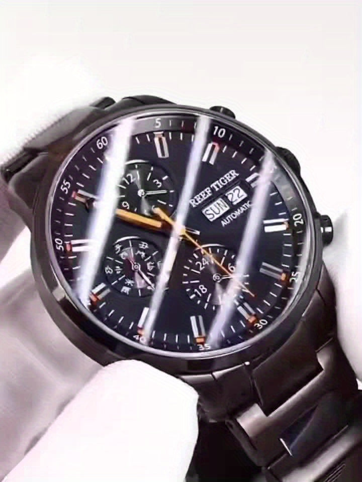 Reef Tiger Watch Men'S Mechanical Watch Automatic Multi-function Double Calendar Business