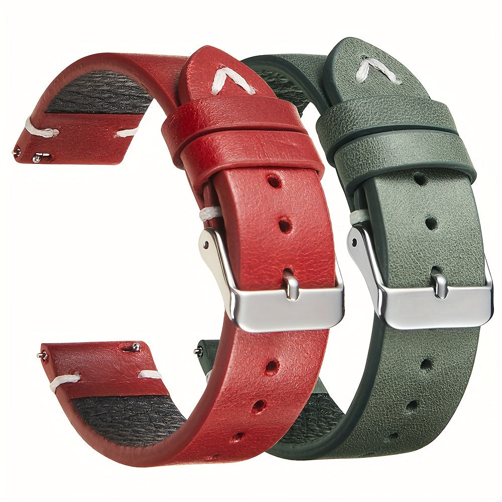 1pc Vintage Style Genuine Leather Watch Strap, Casual Tang Buckle Design