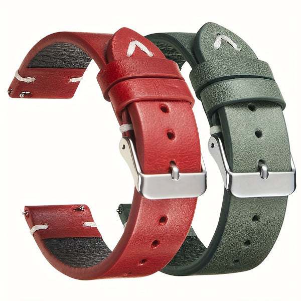 1pc Vintage Style Genuine Leather Watch Strap, Casual Tang Buckle Design