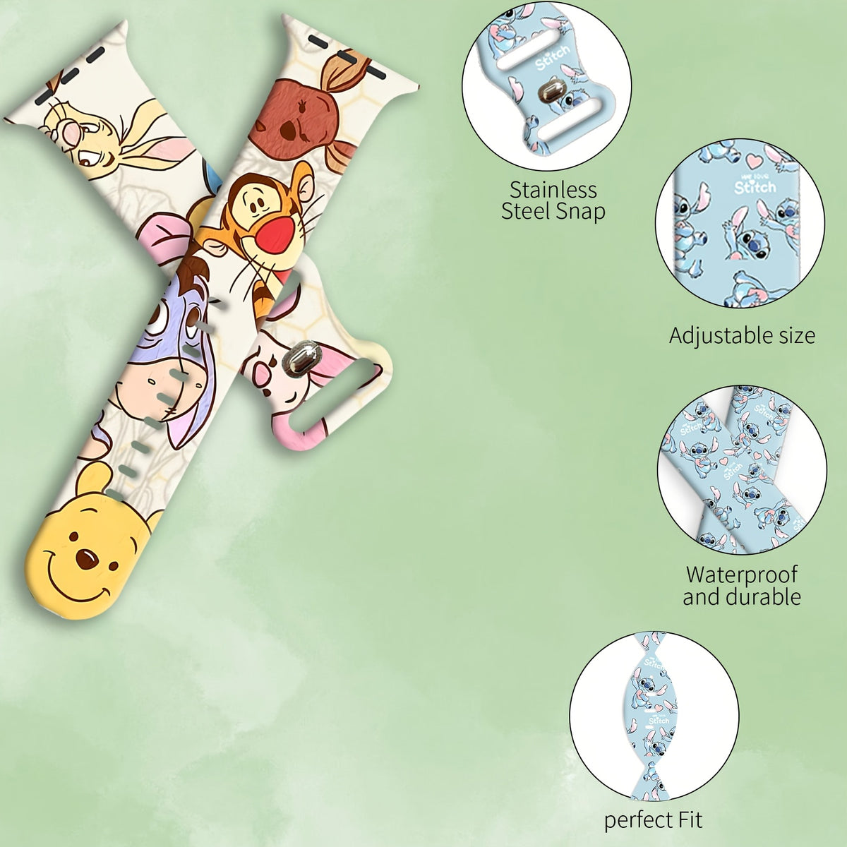Disney Winnie the Pooh Fashion Kawaii Cartoon Print Smart Watch Strap for Apple Watch Ultra