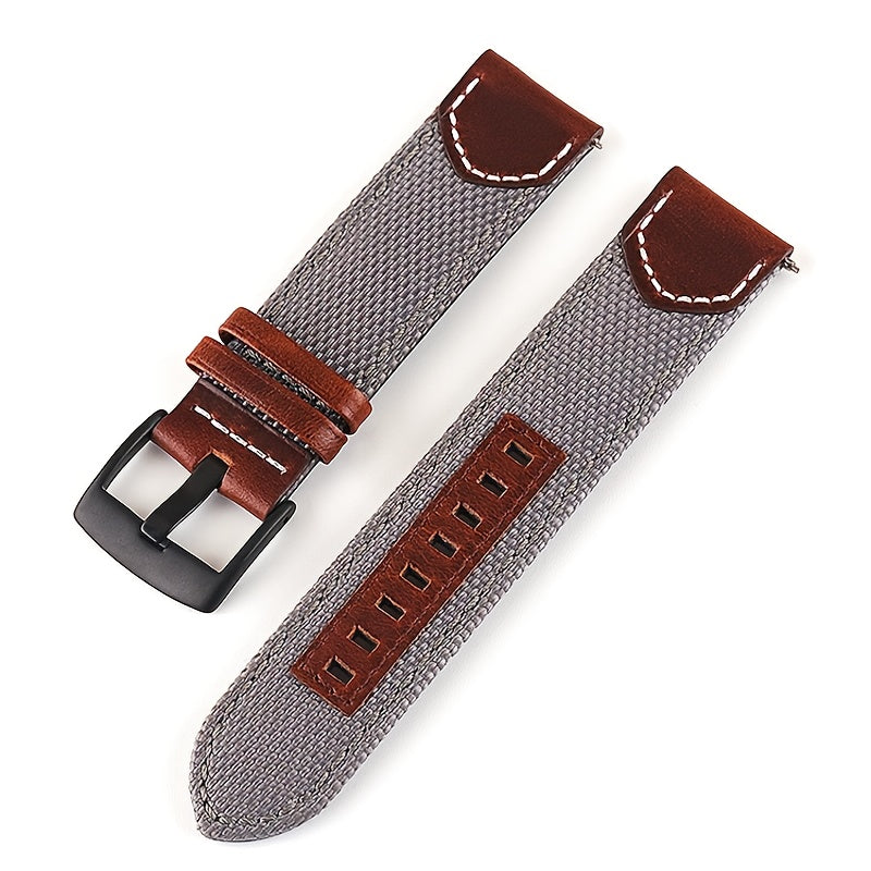 GFHEYE Vintage Oil Genuine Leather & Nylon Watch Band Strap with Steel Buckle