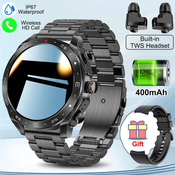 2025 new Men's smart watch, built-in TWS wireless headset, supports wireless calls, message push