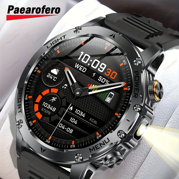 Paearofero 1000mAh Large Battery Outdoor Smartwatch, LED Flashlight, Wireless Calling, Voice Assistant