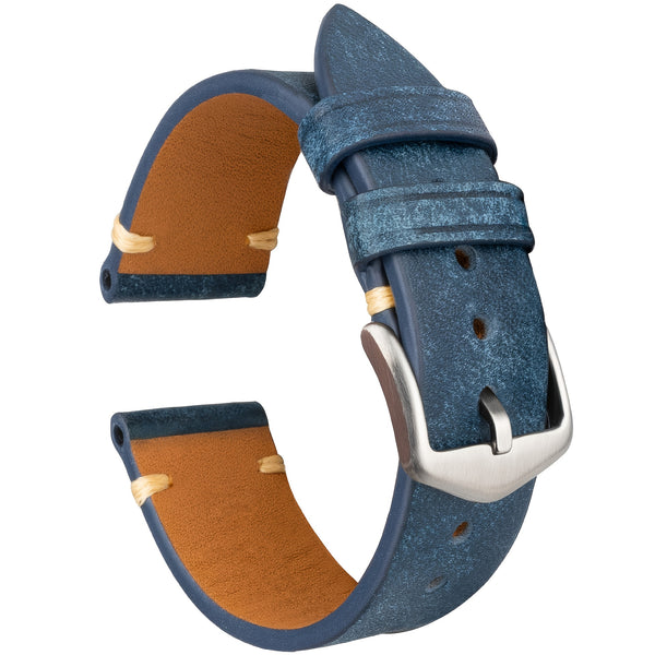 Men's Genuine Calf Leather Watch Strap - 20mm 22mm Width, Black Vintage Expandable Buckle