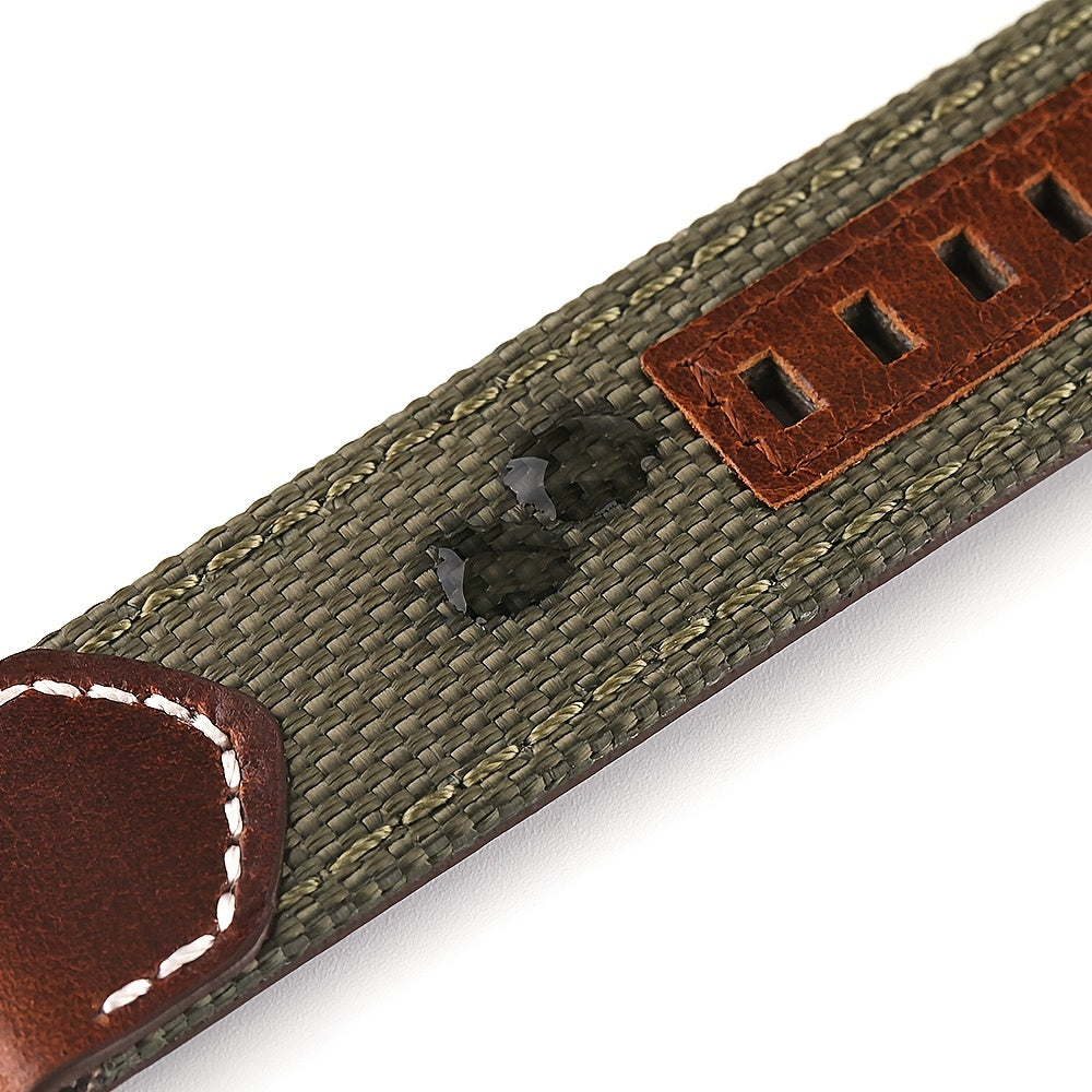GFHEYE Vintage Oil Genuine Leather & Nylon Watch Band Strap with Steel Buckle