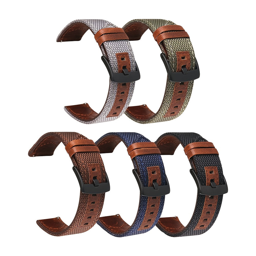 GFHEYE Vintage Oil Genuine Leather & Nylon Watch Band Strap with Steel Buckle