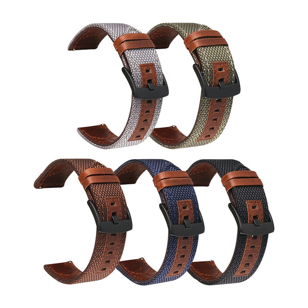 GFHEYE Vintage Oil Genuine Leather & Nylon Watch Band Strap with Steel Buckle