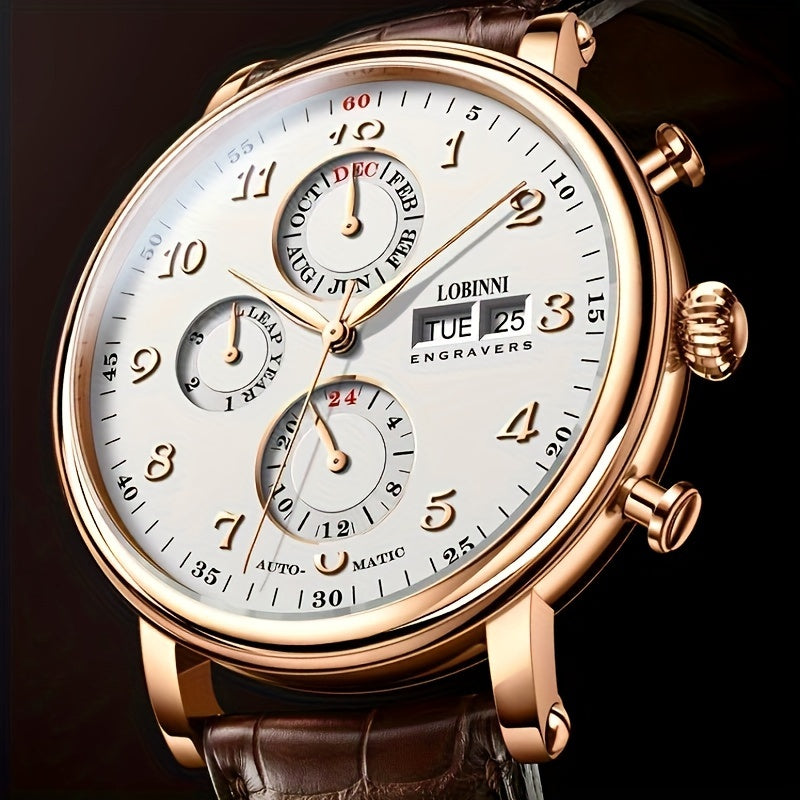 LOBINNI Brand Men'S Skeleton Mechanical Watches, Casual Men'S Gentlemanly Style Wristwatches