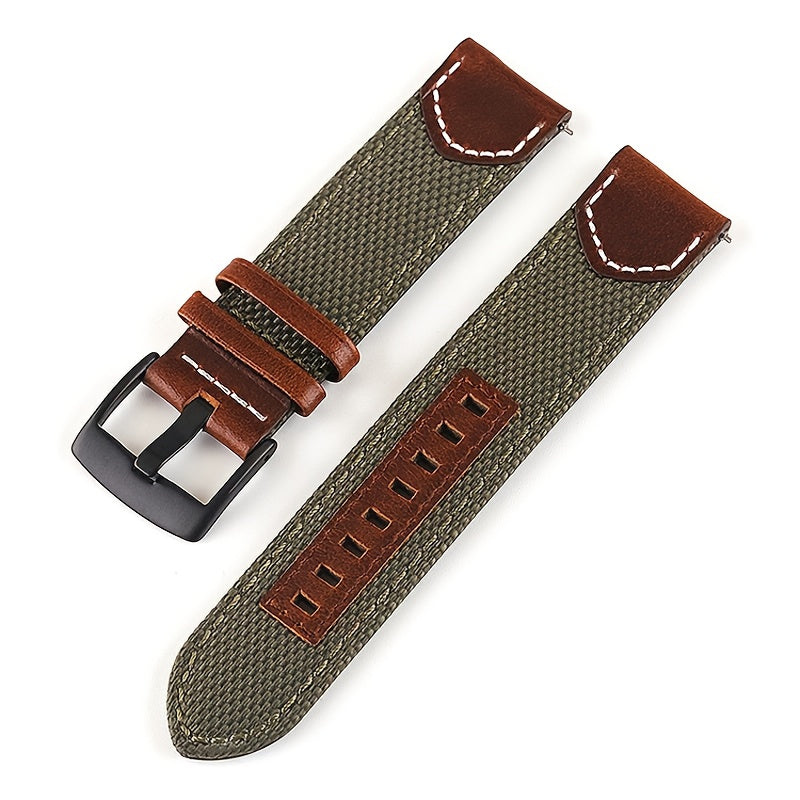 GFHEYE Vintage Oil Genuine Leather & Nylon Watch Band Strap with Steel Buckle