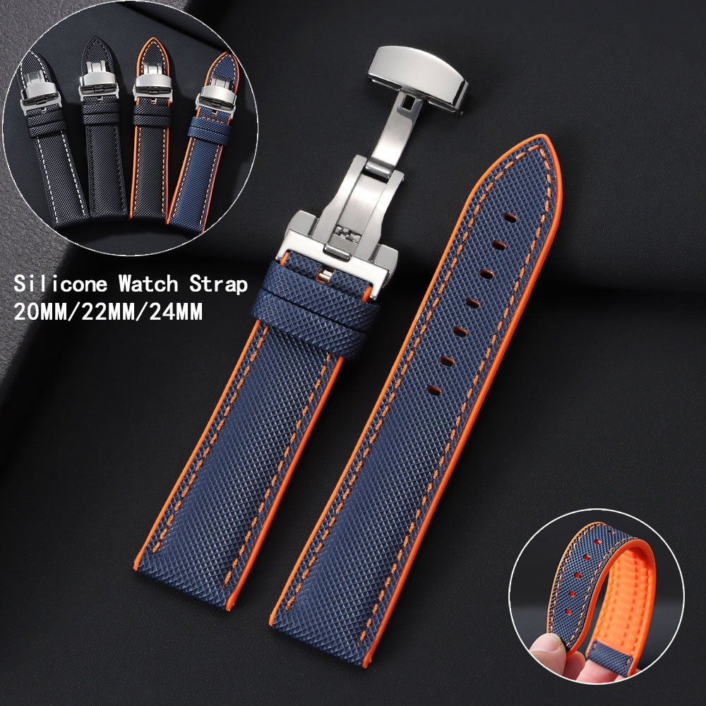 High-Quality Carbon Fiber Surface Silicone Watch Strap 20mm 22mm 24mm Composite Silicone Watch Band for Men