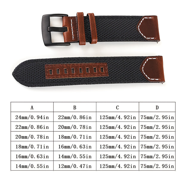 GFHEYE Vintage Oil Genuine Leather & Nylon Watch Band Strap with Steel Buckle