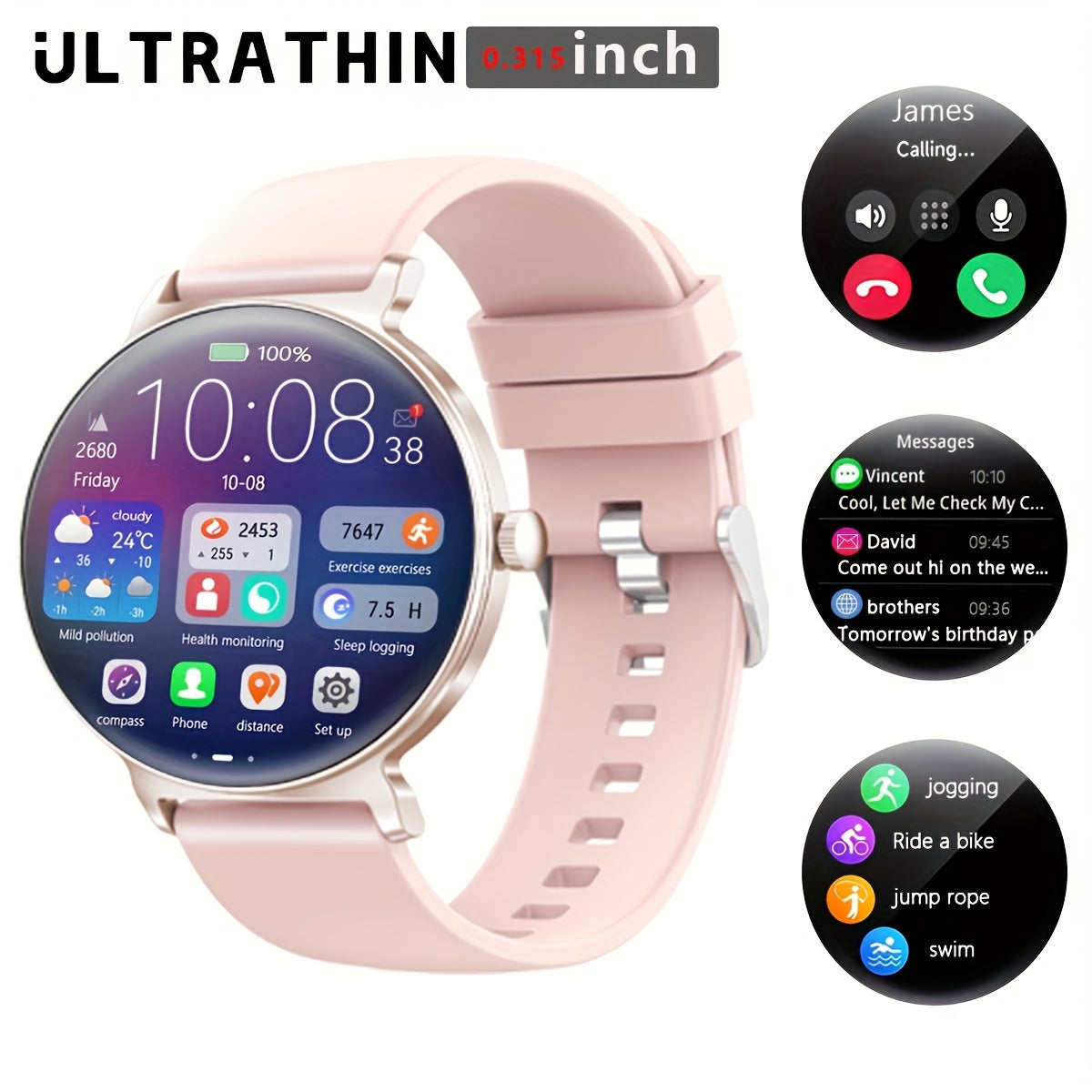 Ultra-Thin And Durable Smart Watch for Men And Women, Battery Life of 5-7 Days, Wireless Calling