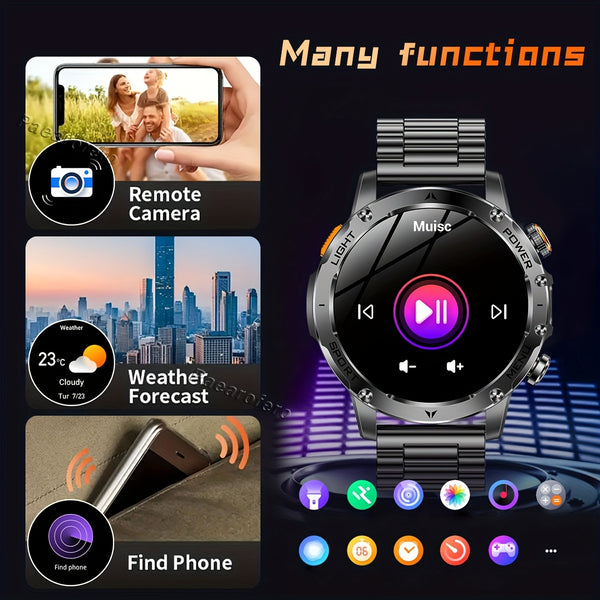 Paearofero 1000mAh Large Battery Outdoor Smartwatch, LED Flashlight, Wireless Calling, Voice Assistant