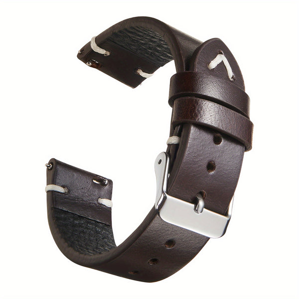 1pc Vintage Style Genuine Leather Watch Strap, Casual Tang Buckle Design