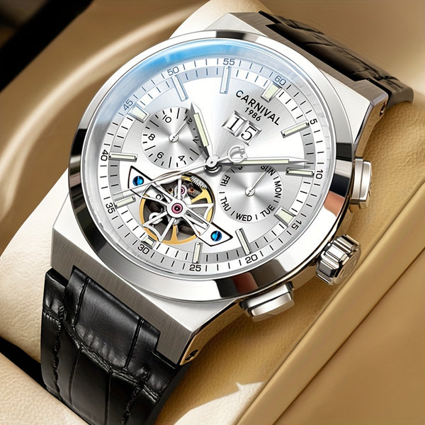 CARNIVAL Men's Luxury Automatic Mechanical Watch - Flywheel Mechanism, Chronograph