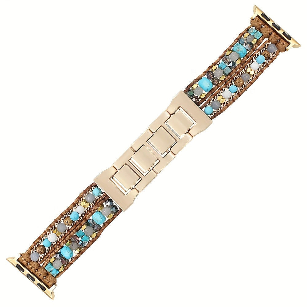1pc Bohemian Style Natural Stone Beaded Apple Watch Strap, Unisex Bracelet with Dual Chain Options Available