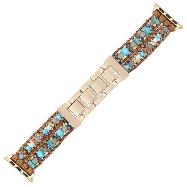 1pc Bohemian Style Natural Stone Beaded Apple Watch Strap, Unisex Bracelet with Dual Chain Options Available