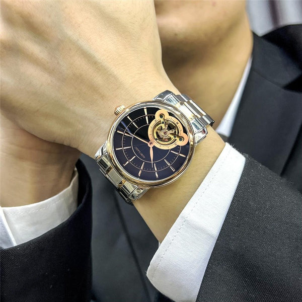 Men's Large Flyback Chronograph Semi-Automatic Mechanical Watch - Luminous Dial