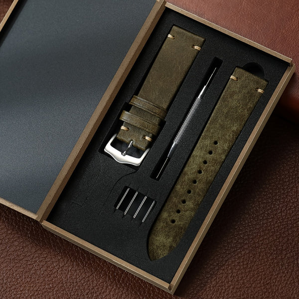 Vintage Genuine Leather Watch Strap 20mm 22mm Exquisite Gift Box Packaging