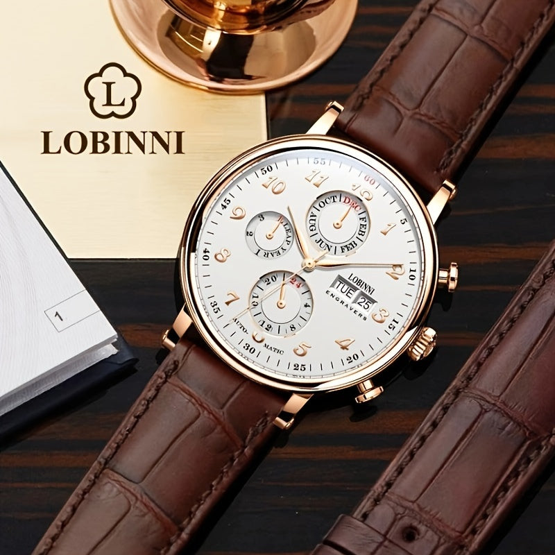 LOBINNI Brand Men'S Skeleton Mechanical Watches, Casual Men'S Gentlemanly Style Wristwatches