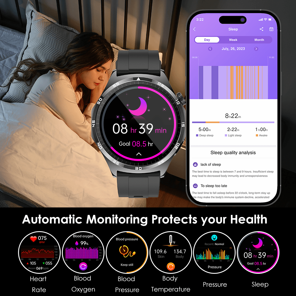 Marsyu Smartwatch with Wireless 5.0 Calls, 440mAh Long-Lasting Battery, 1.43\