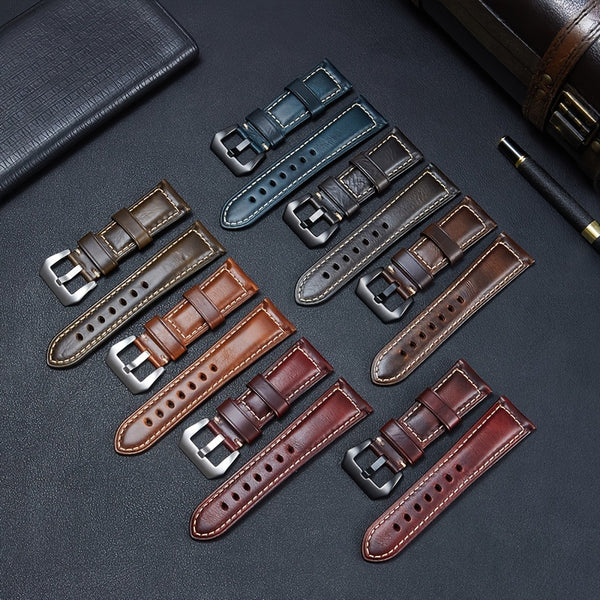 1pc Retro Genuine Leather Cowhide Watch Strap For Men And Women