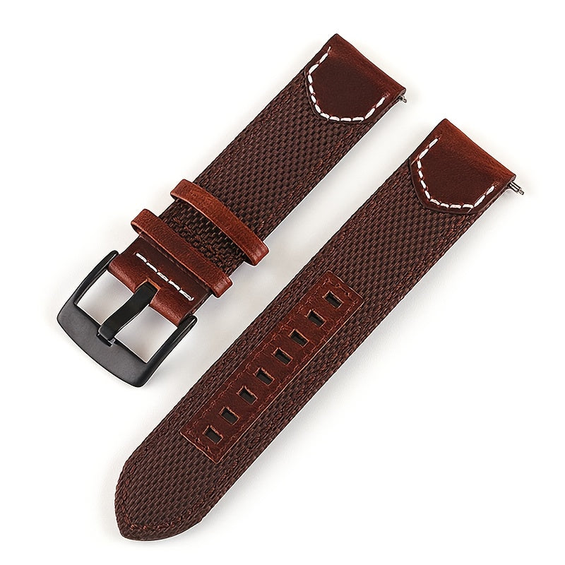 GFHEYE Vintage Oil Genuine Leather & Nylon Watch Band Strap with Steel Buckle