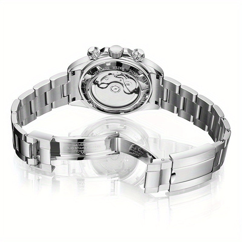 GUANQIN Men'S Luxury Mechanical Watch - Stainless Steel Dial & Band with Luminous Hands, 24H Display