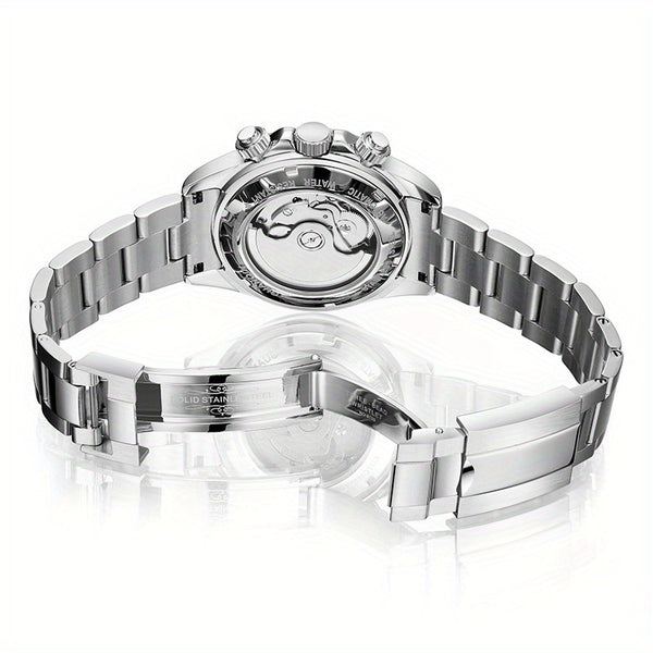 GUANQIN Men'S Luxury Mechanical Watch - Stainless Steel Dial & Band with Luminous Hands, 24H Display