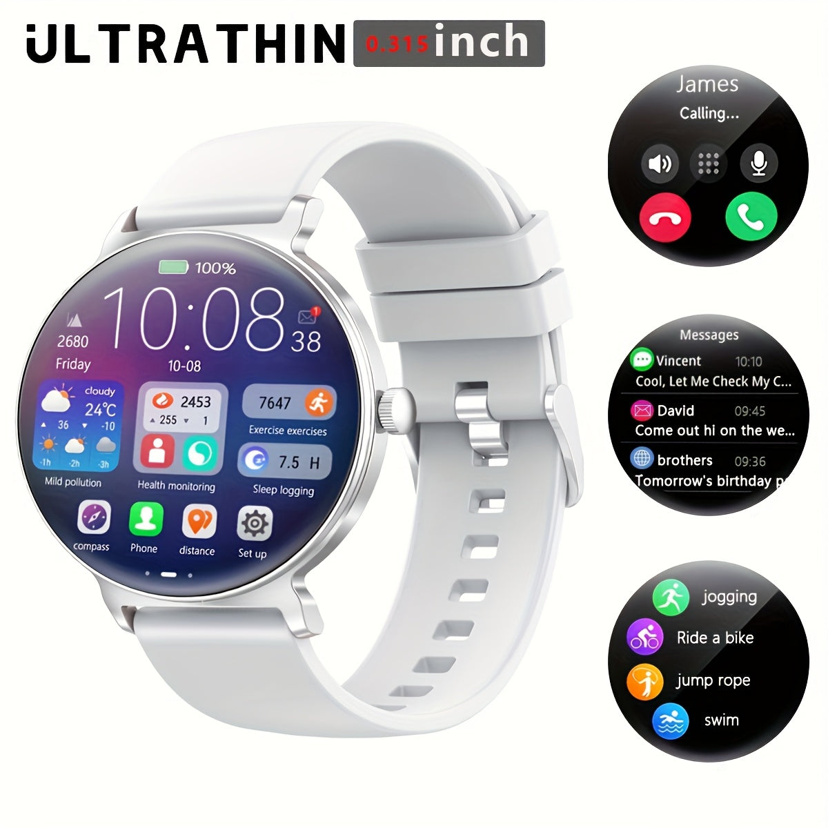 Ultra-Thin And Durable Smart Watch for Men And Women, Battery Life of 5-7 Days, Wireless Calling