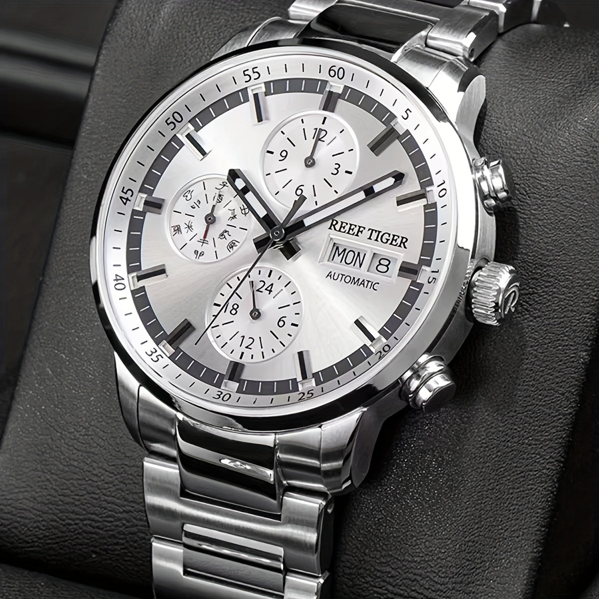 Reef Tiger Watch Men'S Mechanical Watch Automatic Multi-function Double Calendar Business