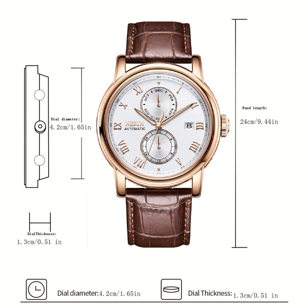 NESUN Men'S Automatic Mechanical Watch - Business Style, Stainless Steel Case, Hollow Dial