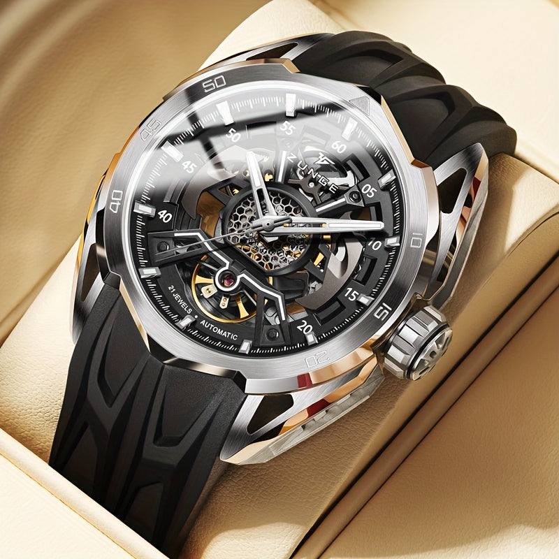 ZUNGE Automatic Mechanical Watch for Men - Skeleton Dial with Exposed Movement