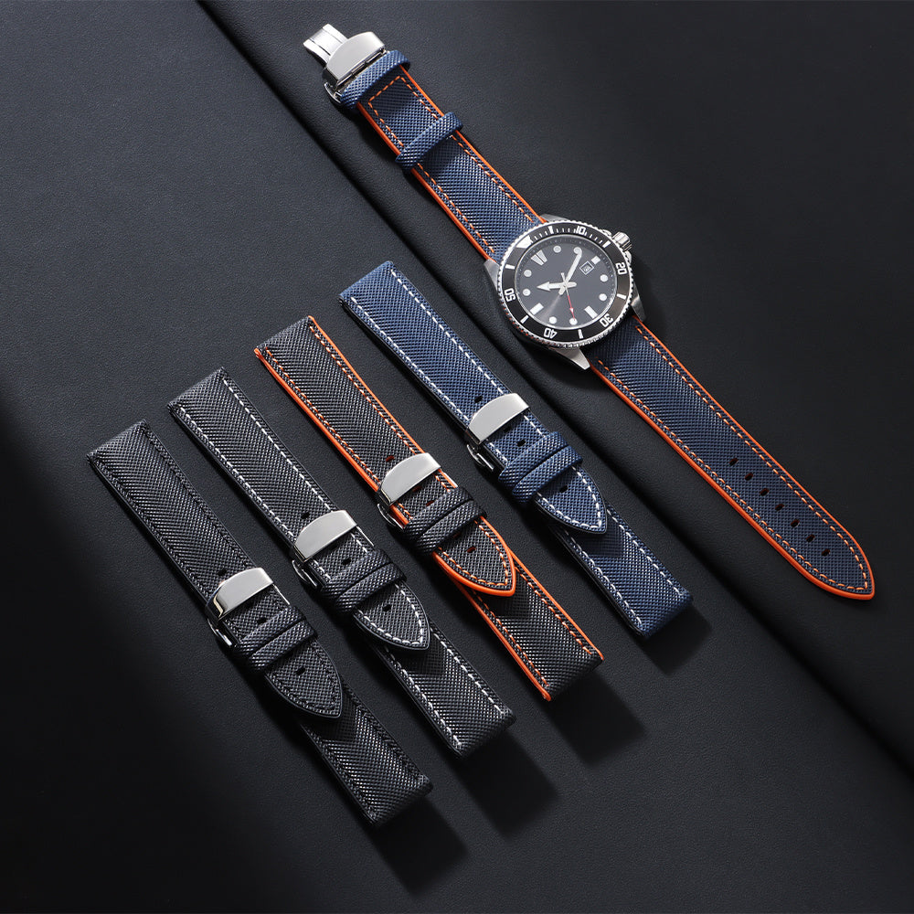 High-Quality Carbon Fiber Surface Silicone Watch Strap 20mm 22mm 24mm Composite Silicone Watch Band for Men