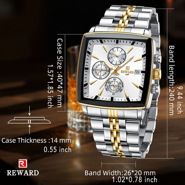 REWARD Rectangle Men'S Watches Quartz Wristwatches Luxury Business Watch Clock Luminous Hands Clock