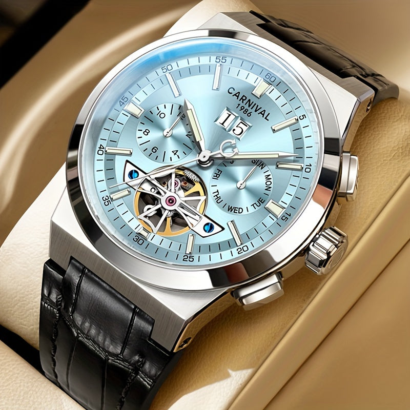 CARNIVAL Men's Luxury Automatic Mechanical Watch - Flywheel Mechanism, Chronograph