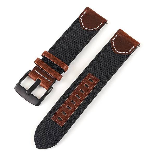 GFHEYE Vintage Oil Genuine Leather & Nylon Watch Band Strap with Steel Buckle