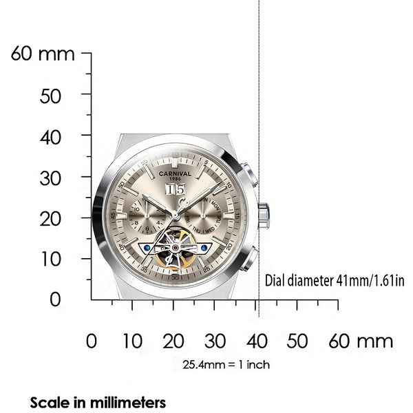 CARNIVAL Men's Luxury Automatic Mechanical Watch - Flywheel Mechanism, Chronograph
