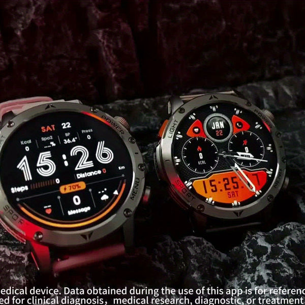 Paearofero 1000mAh Large Battery Outdoor Smartwatch, LED Flashlight, Wireless Calling, Voice Assistant