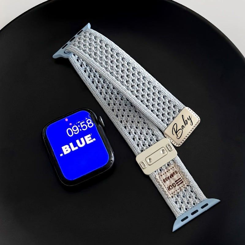 Customized Name for apple Watch Bands - Breathable Knit Nylon, Personalized with Engraved Charm
