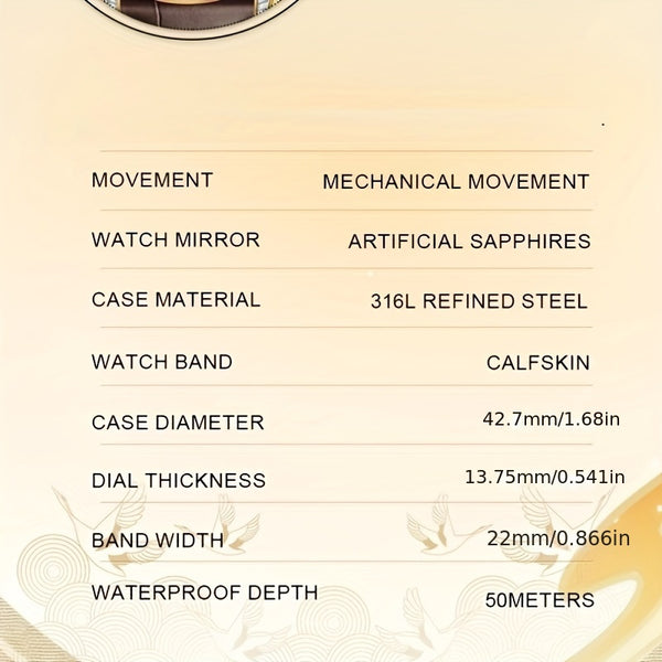 Men's Automatic Mechanical Watch Business Men's Watch Chinese Style Fashion Waterproof Men's Watch