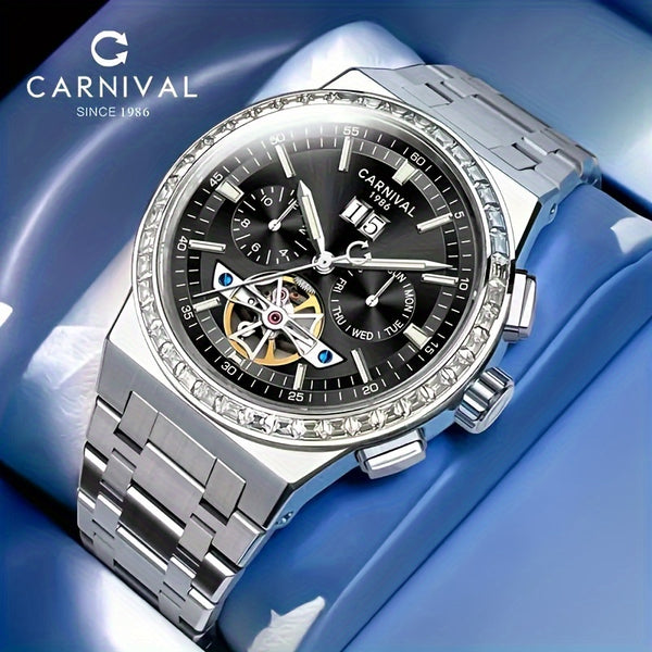 Carnival Men's Watch With HE Key Diving Watch Multi-function Men's Mechanical Watch Waterproof Wristwatch Holiday Gift