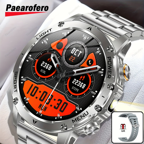 Paearofero 1000mAh Large Battery Outdoor Smartwatch, LED Flashlight, Wireless Calling, Voice Assistant