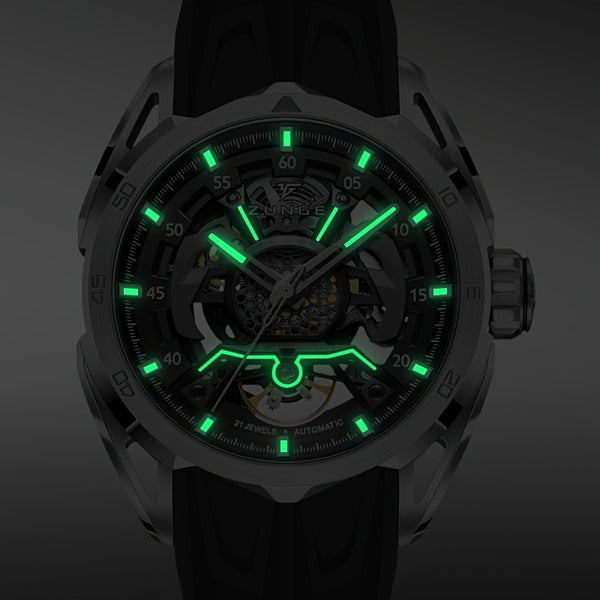 ZUNGE Automatic Mechanical Watch for Men - Skeleton Dial with Exposed Movement
