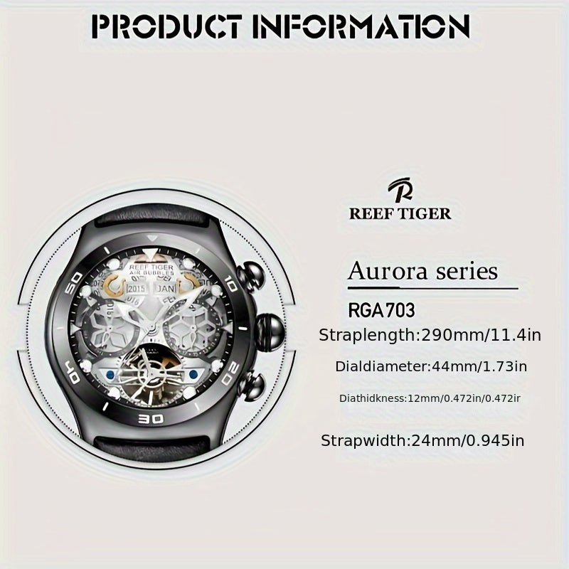 reef tiger Brand Men's Automatic Mechanical Watch Business Men's Watch Fashion Men's Sports Watch Silvery Case Black Face