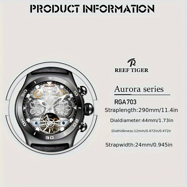 reef tiger Brand Men's Automatic Mechanical Watch Business Men's Watch Fashion Men's Sports Watch Silvery Case Black Face