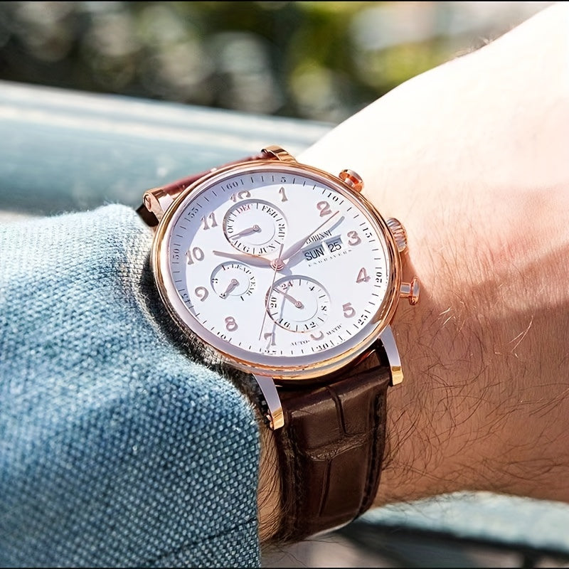 LOBINNI Brand Men'S Skeleton Mechanical Watches, Casual Men'S Gentlemanly Style Wristwatches